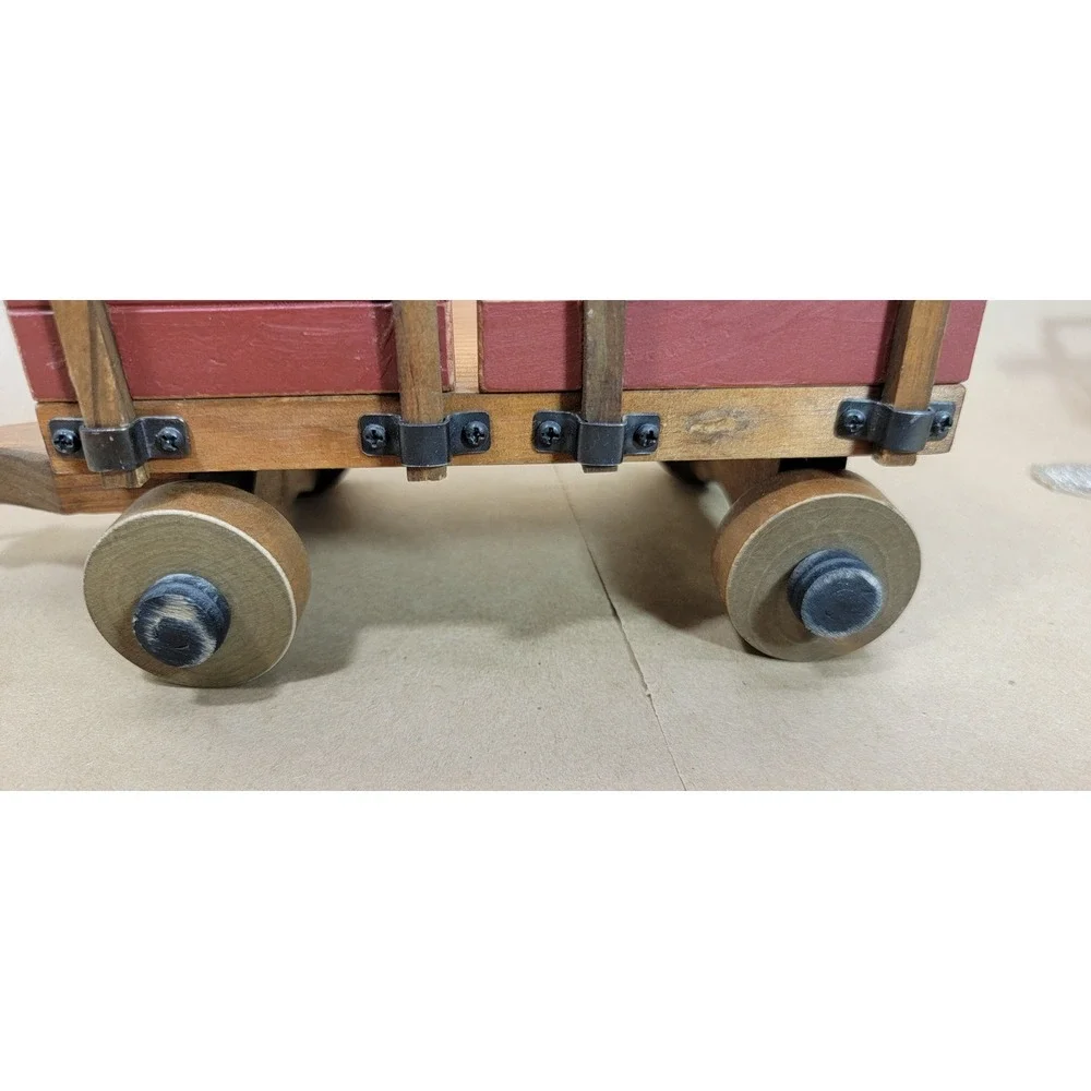 Tender Heart Treasures Wooden Wagon Decor Red Natural Wood 61195 Vintage Style